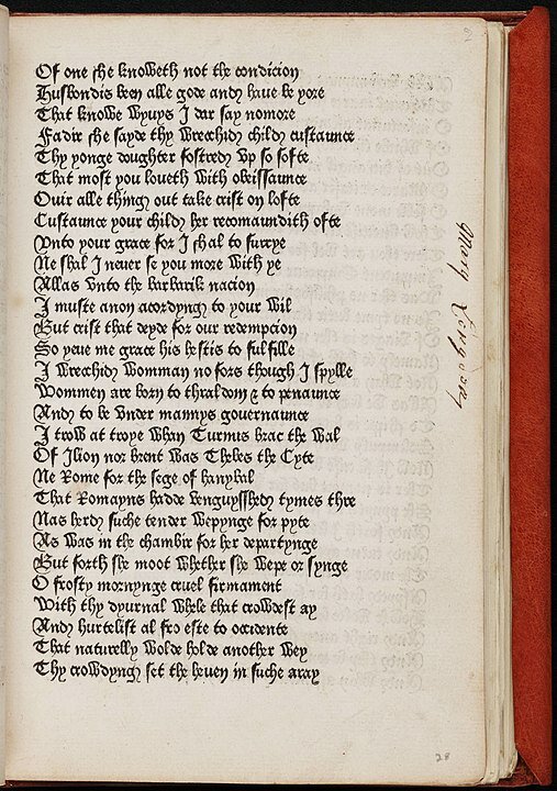 A Page from &lsquo;The Canterbury Tales,&rsquo; by Geoffrey Chaucer, printed at Westminster by William Caxton, 1477.
